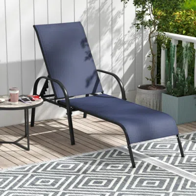 Hivvago Adjustable Patio Chaise Folding Lounge Chair With Backrest-navy