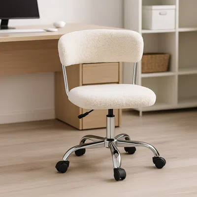 Hivvago Adjustable Sherpa Swivel Desk Chair For Home Office In White