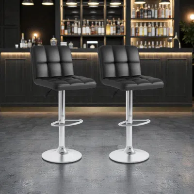 Hivvago Adjustable Swivel Bar Stools With Square Seats Backrests And Footrests - Set Of 2 In Black