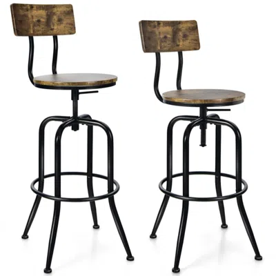 Hivvago Adjustable Swivel Counter-height Stool With Arc-shaped Backrest-rustic Brown