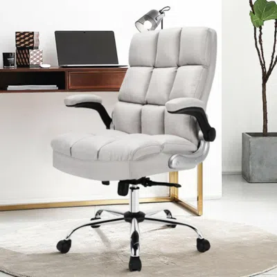 Hivvago Adjustable Swivel Office Chair With High Back And Flip-up Arm For Home And Office-beige