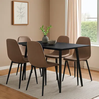 Hivvago Aikya 60 Inch Dining Table, Black Sintered Stone, Tapered Metal Legs