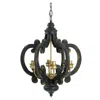 Hivvago Aki 21 Inch Carved Wood Chandelier, 6 Lights, Vintage Classic, Black, Gold In Black