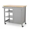 Hivvago Alex Rolling Kitchen Bar Cart, 3 Shelves, 1 Cabinet, Brown Wood, Gray In Gray
