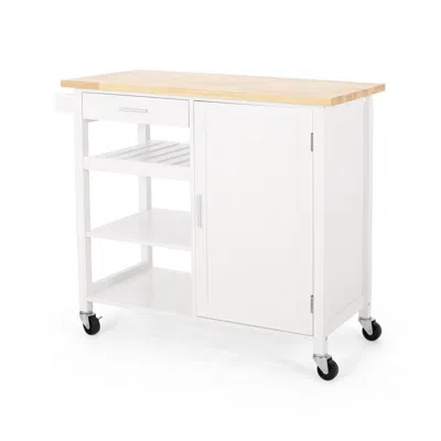 Hivvago Alex Rolling Kitchen Island Bar Cart With Shelves, Brown Wood, White