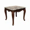 Hivvago Aliya Side End Table, Rectangular 28 Inch Marble, Cherry Brown Wood In Brown