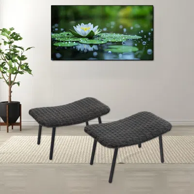 Hivvago All-weather Outdoor Ottoman Set With Durable Metal Legs For Patio Seating In Black