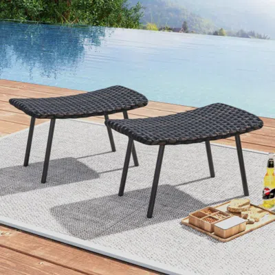Hivvago All Weather Outdoor Ottomans Set Patio Footrest Seats Set With Sturdy Metal Legs -brown