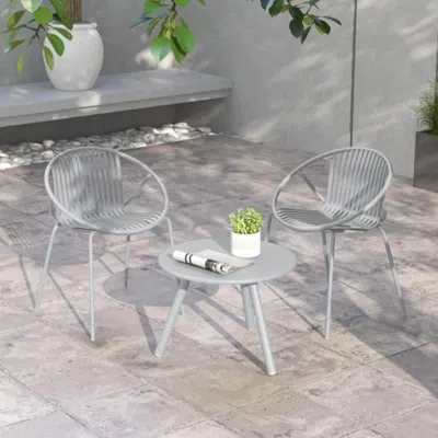 Hivvago All Weather Pp Patio Conversation Set With Round Coffee Table And 2 Chairs-gray In Multi