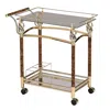 Hivvago Alluring Serving Cart, Golden Plated & Clear Glass In Brown