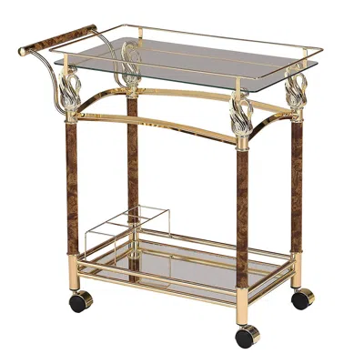 Hivvago Alluring Serving Cart, Golden Plated & Clear Glass In Brown