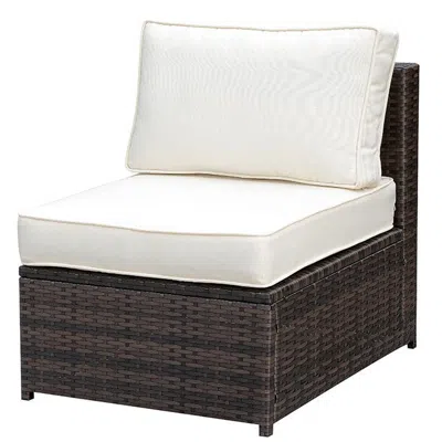 Hivvago Aluminum Frame Patio Side Chair With Cushioned Seating, Ivory & Espresso Brown