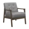 Hivvago Aly 31 Inch Accent Chair Armchair, Gray Faux Leather, Brown Solid Wood In Gray