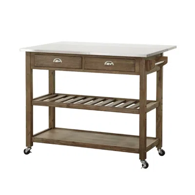 Hivvago Amber 44 Inch Rolling Kitchen Island Bar Cart, Stainless Steel Top, Brown