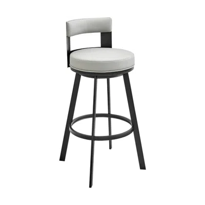 Hivvago Ami 26 Inch Swivel Counter Stool Chair, Gray Faux Leather, Black Metal