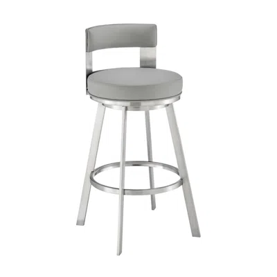 Hivvago Ami 26 Inch Swivel Counter Stool Chair, Light Gray Faux Leather, Steel In Silver