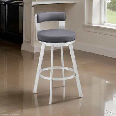 Hivvago Ami 30 Inch Swivel Barstool Chair, Gray Faux Leather Open Back, Silver Base