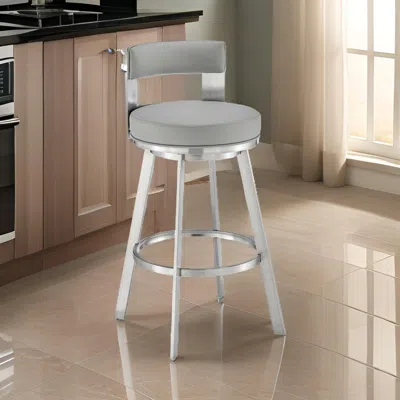 Hivvago Ami 30 Inch Swivel Barstool Chair, Light Gray Faux Leather, Steel