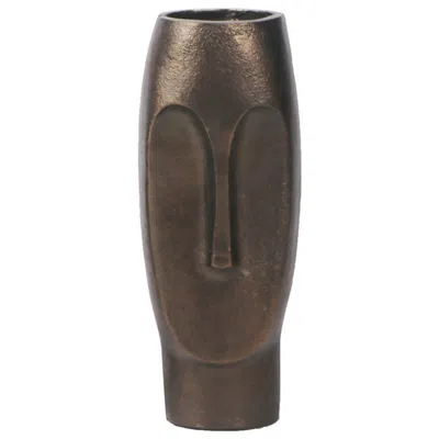 Hivvago Anea Flower Vase, Face Design, Pedestal Base, Textured Bronze Finish In Brown