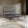 Hivvago Angie Queen Bed, Platform Foundation, Slatted Headboard, Black Metal Frame In Black