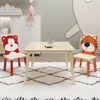 Hivvago Animal Designed Kidâ€s Wooden Table With 2 Chair Set Activity Play Table Set (bear Tiger) - Natural