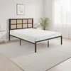 Hivvago Annie Full Platform Metal Bed, Brown Faux Cane Panel Headboard, Dark Bronze In Multi