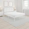 Hivvago Annie King Platform Metal Bed, White Faux Cane Panel Headboard, Low Profile In White