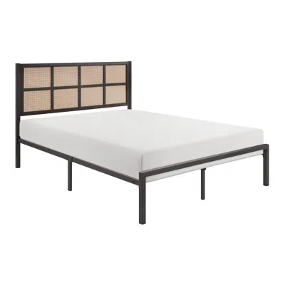 Hivvago Annie Queen Platform Bed, Framed Faux Cane Panel Headboard, Dark Bronze In White
