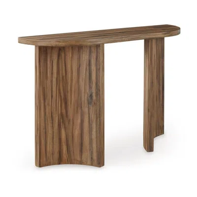 Hivvago Anny Sofa Console Table, Curved Plinth Base, 52 Inch Brown Oak Wood