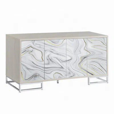 Hivvago Anok Sideboard Console Cabinet, White Marble Look, Chrome, 65 Inch In Neutral