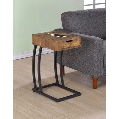 Hivvago Antique Accent Table With Storage Drawer And Outlet, Brown