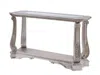 Hivvago Antique Sofa Table With Polyresin Engravings And Clear Glass Top, Silver And Clear In Metallic