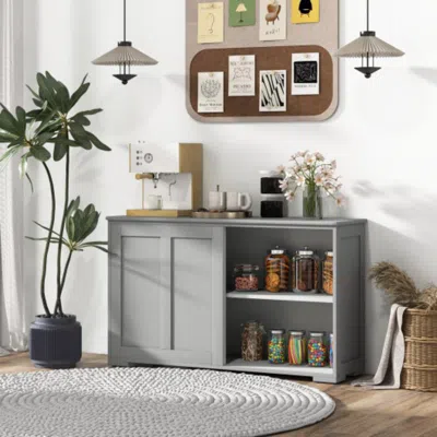 Hivvago Antique Stackable Kitchen Storage Sideboard With Height Adjustable Shelf-gray