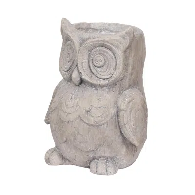 Hivvago Antique Styled Raw Textured Polyresin Owl Head Planter, Gray