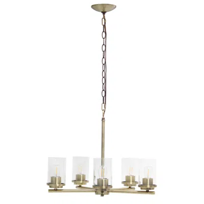 Hivvago Antiqued Brass And Clear Chandelier Five Light Iron Ceiling Light With Clear Shades In Gold