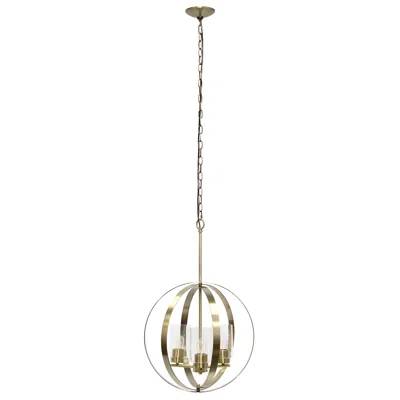 Hivvago Antiqued Brass And Clear Sphere Three Light Iron Ceiling Light With Antiqued Brass And Clear Shades In Gold