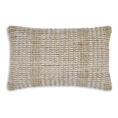 Hivvago Anye 14 X 22 Lumbar Throw Pillow Set Of 4, Handwoven Striped Tan Ivory Wool In Neutral