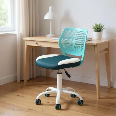 Hivvago Aqua Teal Blue And White Adjustable Height Swivel Rolling Office Chair In Green