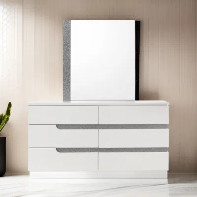 Hivvago Ara 33 X 39 Dresser Mirror, Crystal Accents, White Glossy Laminate Finish