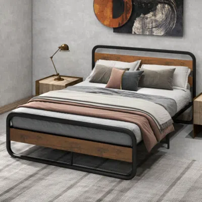 Hivvago Arc Platform Bed With Headboard And Footboard-queen Size