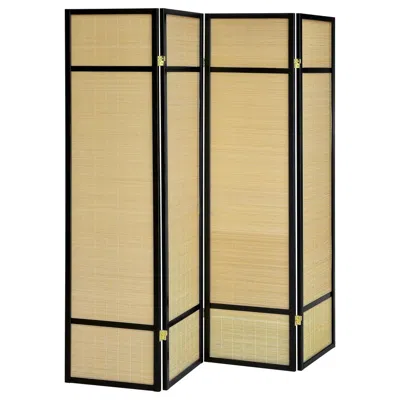 Hivvago Arce 4 Panel Foldable Privacy Screen, Bamboo, Black Pine Wood Frame In Gold