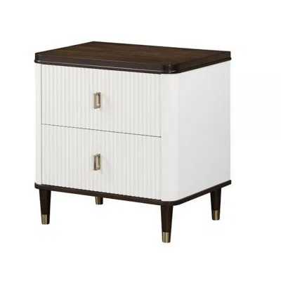 Hivvago Aren 27 Inch Nightstand, 2 Drawers, Usb Charger, Solid Wood, White, Brown