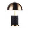 Hivvago Aria 21 Inch Table Lamp, Dome Shade, Round Base, Black Faux Leather, Brass