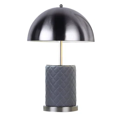 Hivvago Aria 21 Inch Table Lamp, Dome Shade, Round, Gray Faux Leather, Dark Silver