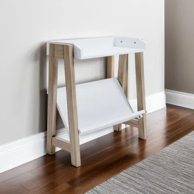 Hivvago Arid Bookshelf Side Table, 29 Inch, Gallery Rail, Light Brown, White