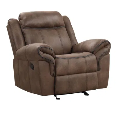 Hivvago Arisa Manual Glider Recliner Chair, Brown Faux Leather, Pillow Arms