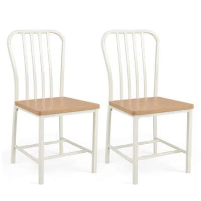 Hivvago Armless Spindle Back Dining Chair Set Of 2 With Ergonomic Seat-white In Blue