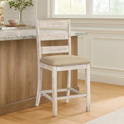 Hivvago Armless Wooden Barstool Set With Textured Finish, Brown And White