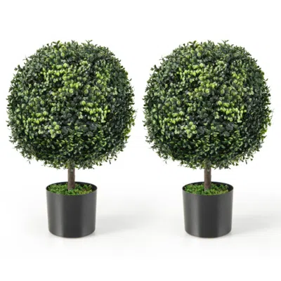 Hivvago Artificial Ball Tree Set Of 2 With Natural Look And Water Resistance In Brown