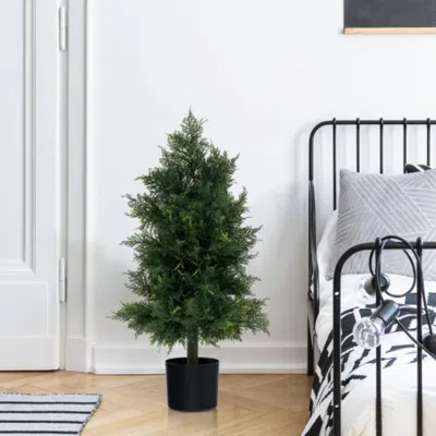 Hivvago Artificial Cedar Topiary Tree With Plastic Nursery Pot For Porch And Office In Black